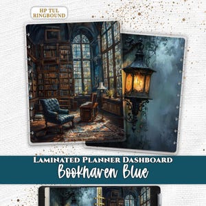 Bookhaven Blue Laminated Planner Dashboard | Happy Planner, TUL, Ring Planner Divider | A5 B6 Personal Pocket Journal Insert
