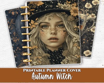 Autumn Witch Planner Cover Printable PDF for Happy Planner TUL Erin Condren 7x9 A4 US Letter Instant Download