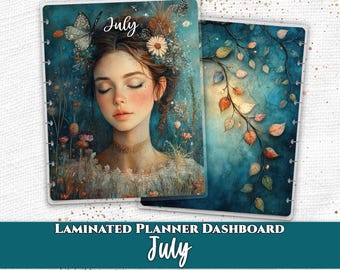 Laminated Monthly Planner Dashboard | Fits Happy Planner and TUL | Discbound Divider Insert | July Floral Portrait Aesthetic