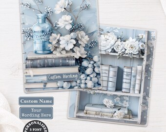Blue Florals Personalized Planner Dashboard | Happy Planner, TUL, Ring Planner | Bookish Custom Name Laminated Divider 068