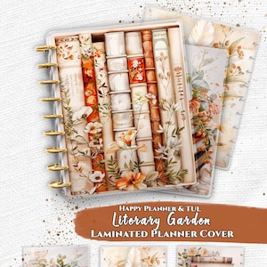 Laminated Planner Cover Set | Happy Planner and TUL | Floral Book Spines, Cottagecore Library | Disc Bound Spiral Notebook