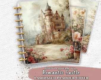 Juego de cubiertas laminadas para agenda / Happy Planner y cuaderno TUL / Castillo romántico de cuento de hadas, estilo cottagecore floral / Cuaderno espiral con encuadernación en disco