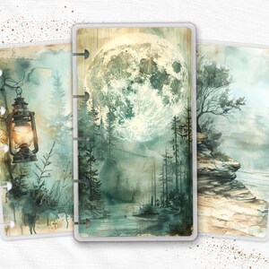 Marcapáginas imprimibles Moon Forest en PDF para Happy Planner TUL Discbound Planner. Marcapáginas para insertar en agenda. Tamaño A4. Carta estadounidense. Descarga digital.