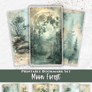 Marcadores de página imprimíveis Moon Forest em PDF para Happy Planner TUL Discbound Planner Insert Page Marker A4 US Letter Download digital