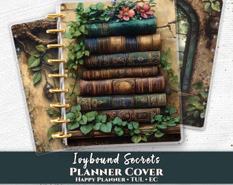 Vintage Bücher Discgebundene Planer Cover Druckbare PDF Vorder & Rückseite Set für Happy Planner TUL Erin Condren 7x9 A4 US Letter Sofort Download