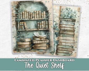 Botanical Library Planner Dashboard | Happy Planner, TUL, Ring Planner | Laminated Discbound Insert | Sage Green, Vintage Shelves