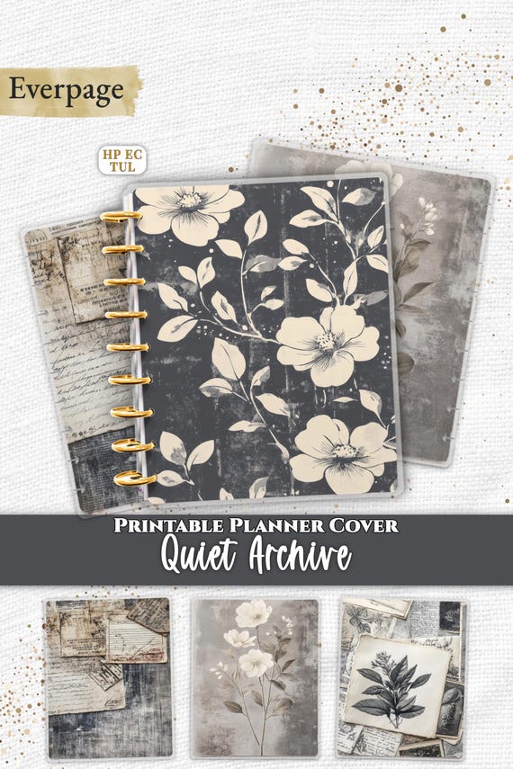 Vintage Botanical Planner Cover Printable PDF for Happy Planner TUL Erin Condren 7x9 A4 US Letter Instant Download