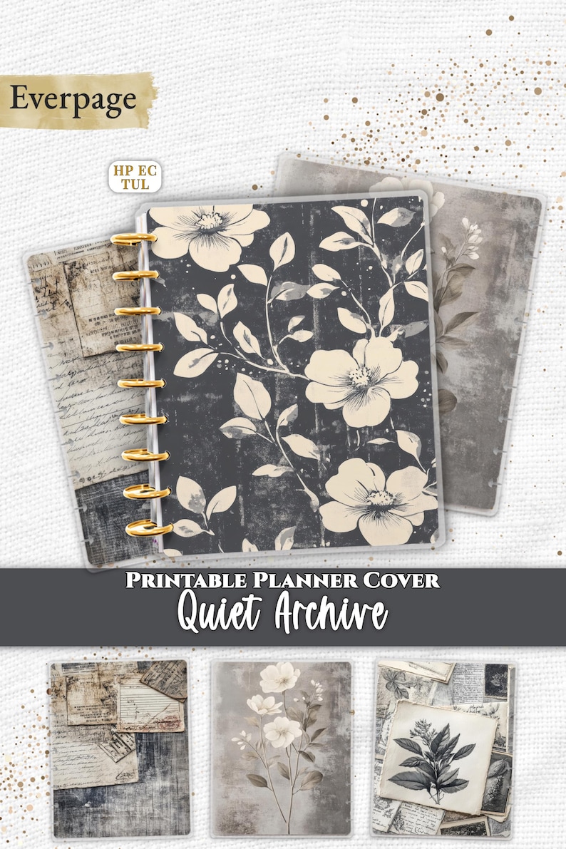 Vintage Botanical Planner Cover Printable PDF for Happy Planner TUL Erin Condren 7x9 A4 US Letter Instant Download image 1