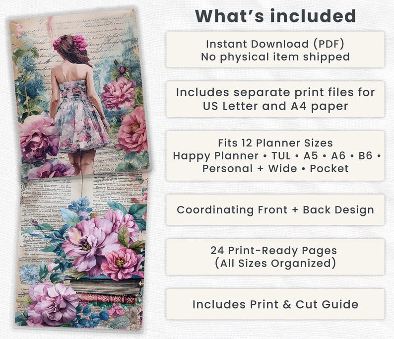 Floral Girl Printable Planner Dashboard PDF in Happy Planner TUL A5 A6 ...