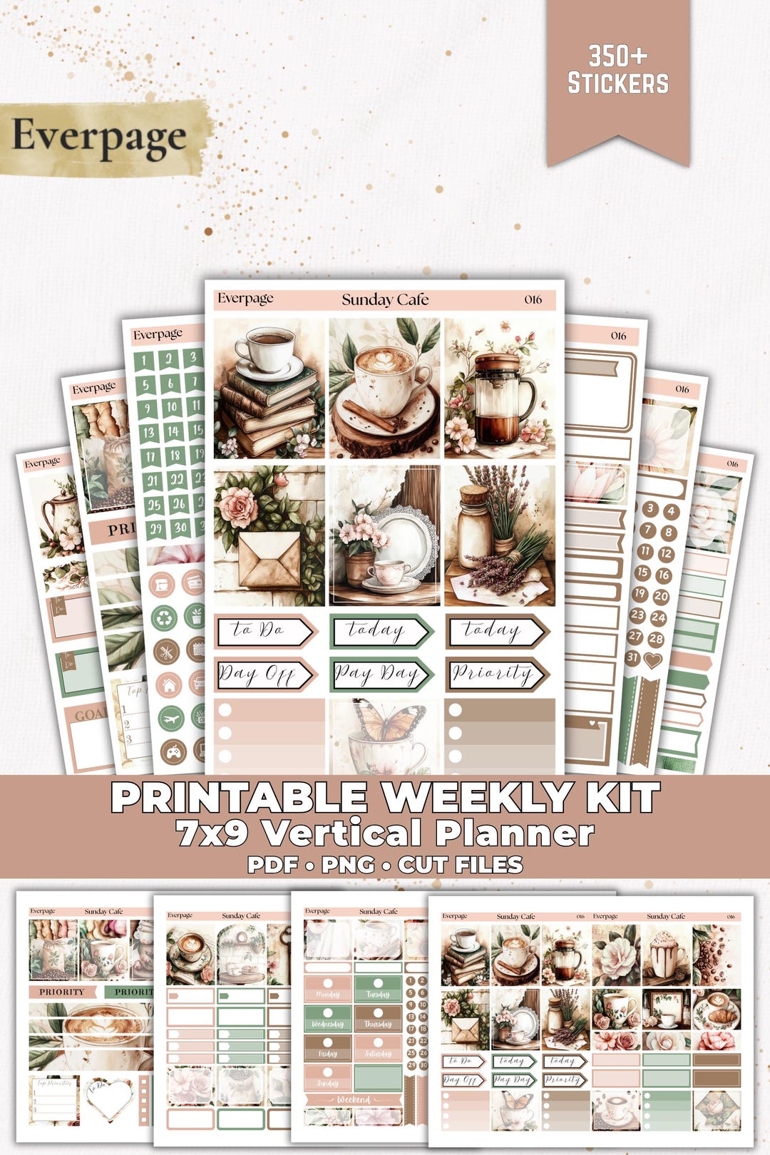 Sunday Cafe Weekly Planner Stickers for Erin Condren 7x9 Vertical ...