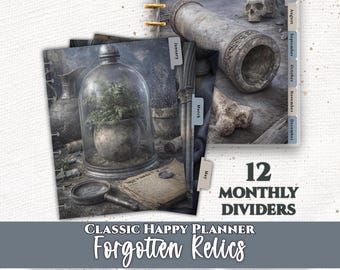 Forgotten Relics Monthly Planner Dashboard Dividers | 12 Tab Printable Classic Happy Planner Insert | Digital Download