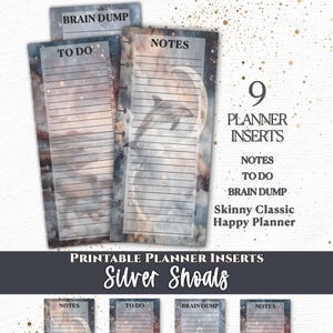 Silver Shoals Planner Inserts Printable PDF for Skinny Classic Happy Planner Notes To Do List Brain Dump A4 US Letter