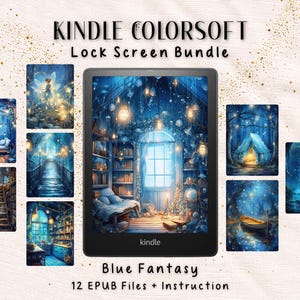 Kindle Colorsoft Lock Screen: Blue Fantasy Wallpaper (EPUB Digital Download)