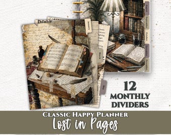 Lost in Pages Monthly Planner Dashboard Dividers | 12 Tab Printable Classic Happy Planner Insert | Digital Download