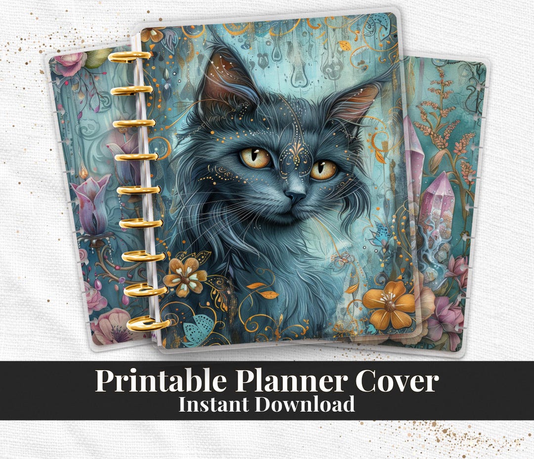 Teal Cat Planner Cover Printable PDF for Happy Planner TUL Erin Condren ...