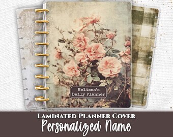 Personalized Planner Cover Set | Happy Planner and TUL | Custom Name Laminated Discbound Cover | Vintage Blush Roses Neutral