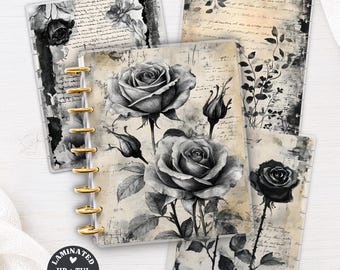 Vintage Roses Laminated Happy Planner Cover Set | TUL Junior Big Classic Skinny Mini Discbound | Gothic Journal Accessories 846