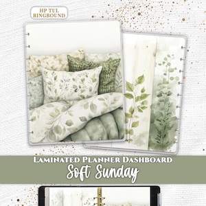 Soft Botanical Bedding Planner Dashboard | Happy Planner, TUL, Ring Planner | Laminated Discbound Insert | Neutral Greens, Cozy Calm