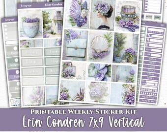 Lilac Garden Weekly Planner Stickers for Erin Condren 7x9 Vertical | Printable PDF PNG Cut Files | Instant Download | Set 007