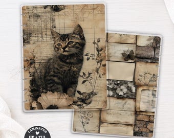 Vintage Cat Planner Dashboard | Happy Planner, TUL, Ring Planner | Laminated Discbound Insert | Antique Paper, Botanical Collage 029