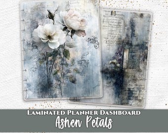 Ashen Petals Laminated Planner Dashboard | Happy Planner, TUL, Ring Planner Divider | A5 B6 Personal Pocket Journal Insert