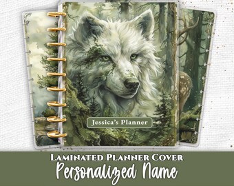 Personalized Planner Cover Set | Happy Planner and TUL | Custom Name Laminated Discbound Cover | White Wolf Enchanted Forest