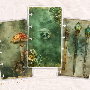 Laminated Planner Bookmark Set | Happy Planner and TUL | Discbound Insert | Witchy Forest Skull Mushroom Emerald