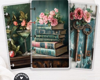 Rose Books Planner Bookmark Set, Laminated Page Marker for Happy Planner Tul Discbound, Vintage Journal Insert 154