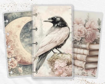 Juego de marcapáginas Vintage Raven para agenda, laminados, para Happy Planner y TUL Discbound Journal.