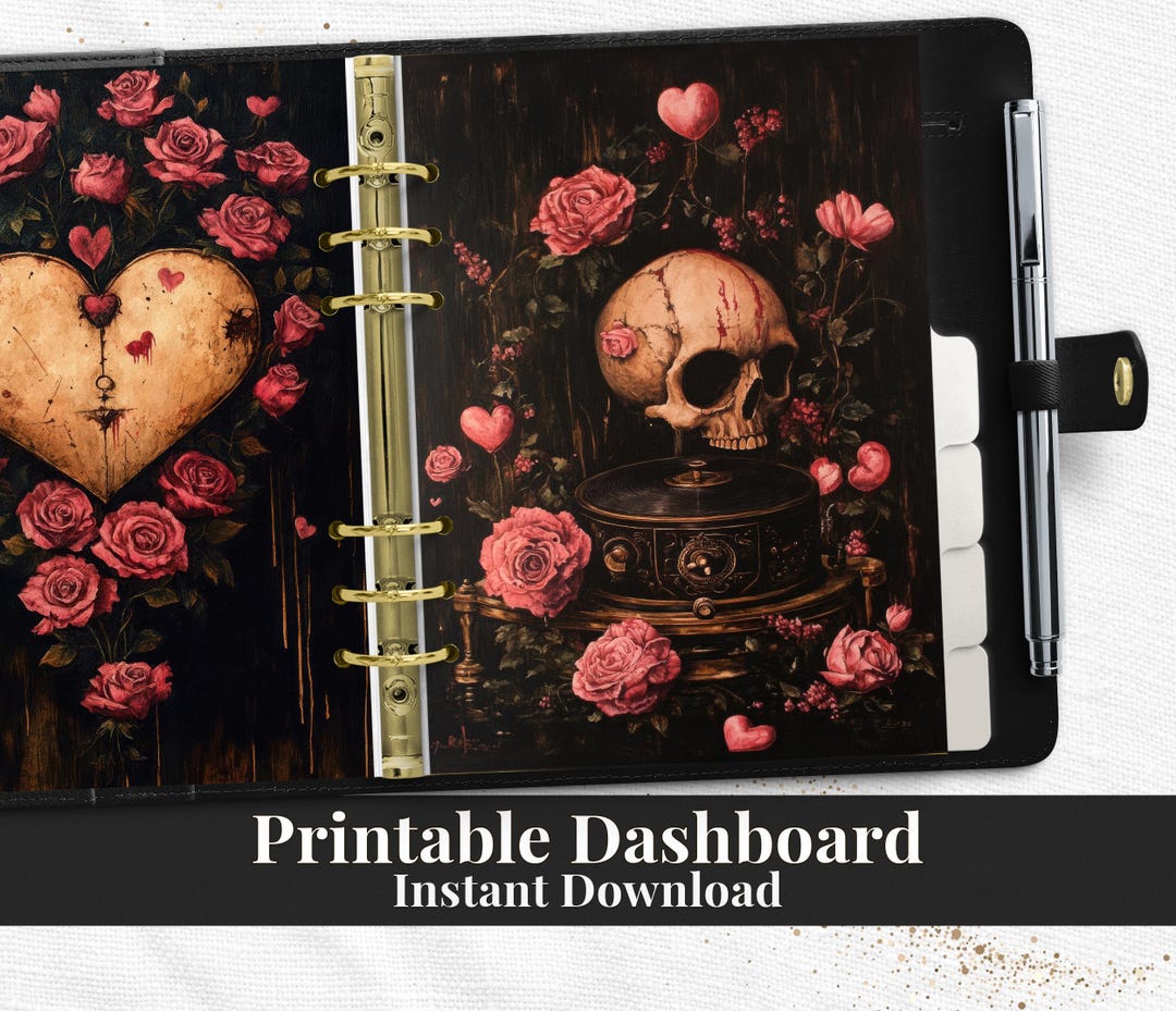 Skull Gramophone Roses Printable Planner Dashboard PDF in Happy Planner ...