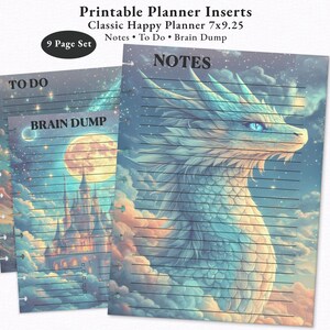 Inserções para Planner Lua Dragão Celestial em PDF para Imprimir para o Happy Planner Clássico - Anotações, Lista de Tarefas, Brainstorming - Tamanhos A4 e Carta (EUA)