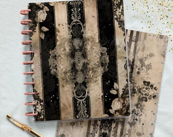 Black Pattern Journal Skinny Classic Disc Bound Cover, Happy Planner, Laminated Printed Front Back Set, Journal Accessory, Notepad Cover