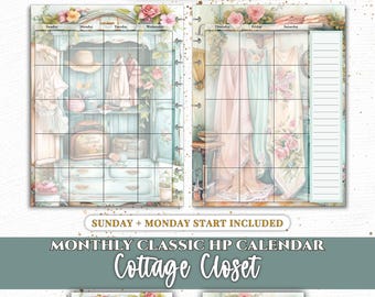 Cottage Closet Classic Happy Planner Undated Monthly Calendar Insert | Printable PDF US A4 | Sunday Monday Start Digital Download