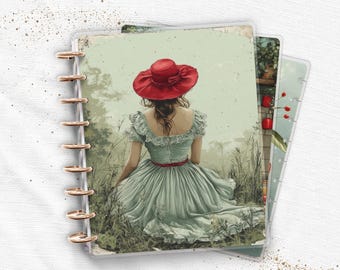 Juego de cubiertas laminadas para agenda / Encuadernado con disco / Planificador feliz y TUL / Jardín romántico de mujer campestre
