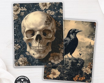 Gothic Skull Planner Dashboard | Happy Planner, TUL, Ring Planner | Laminated Discbound Insert | Raven Floral Night 299