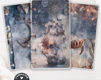 Celestial Ship Planner Bookmark Set, Laminated Page Marker for Happy Planner Tul Discbound, Fantasy Journal Insert 155