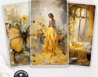 Yellow Butterfly Planner Bookmark Set, Laminated Page Marker for Happy Planner Tul Discbound, Romantic Journal Insert 148