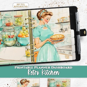 Retro Kitchen Printable Planner Dashboard for Happy Planner TUL and Ringbound | Cottagecore Digital Download PDF | A4 & US Letter