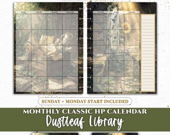 Dustleaf Library Classic Happy Planner Undated Monthly Calendar Insert | Printable PDF US A4 | Sunday Monday Start Digital Download