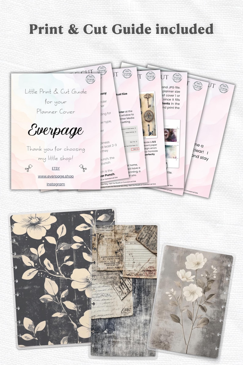 Vintage Botanical Planner Cover Printable PDF for Happy Planner TUL Erin Condren 7x9 A4 US Letter Instant Download image 5