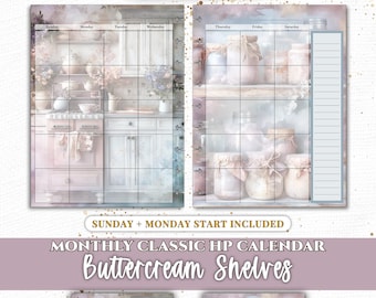 Buttercream Shelves Classic Happy Planner Undated Monthly Calendar Insert | Printable PDF US A4 | Sunday Monday Start Digital Download