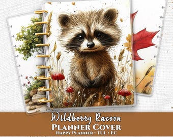 Woodland Raccoon Planner Cover Printable PDF for Happy Planner TUL Erin Condren 7x9 A4 US Letter Digital Download