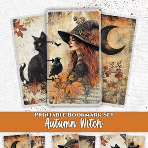 Autumn Witch Printable Bookmarks PDF for Happy Planner TUL Discbound Planner Insert Page Marker A4 US Letter Digital Download