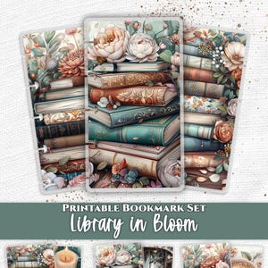 Floral Bookstack Printable Bookmarks PDF Digital Download Set for Happy Planner Discbound Ring Planner in A4 US Letter