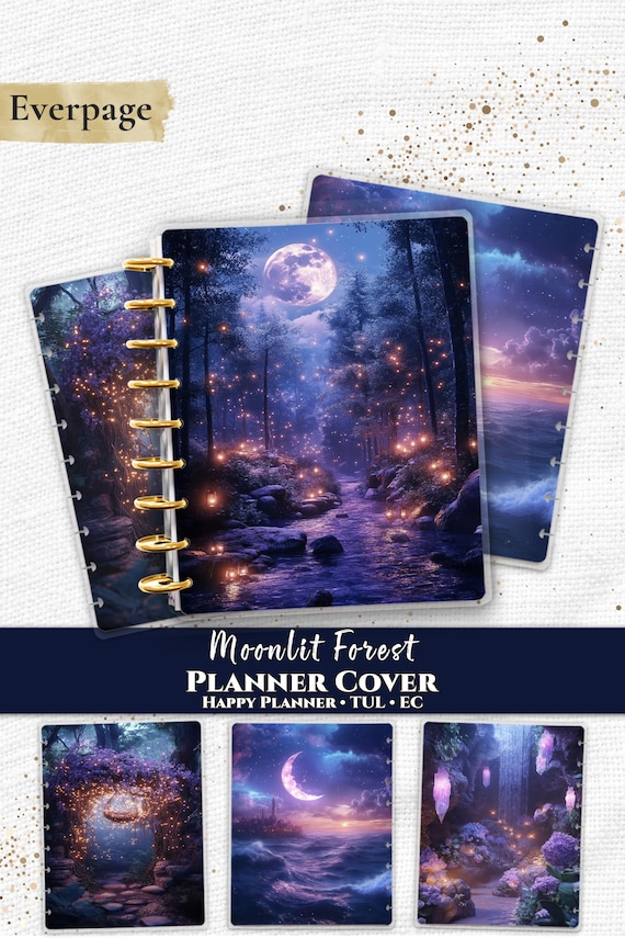 Moonlit Forest Planner Cover Printable PDF for Happy Planner TUL Erin Condren 7x9 A4 US Letter Instant Download