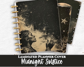 Laminated Planner Cover Set | Happy Planner and TUL | Celestial Night Sky, Witchy Moon Art | Disc Bound Spiral Notebook