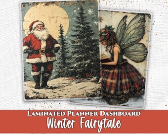 Laminated Planner Dashboard | Fits Happy Planner and TUL | Discbound Divider Insert | Vintage Santa Moonlit Pines