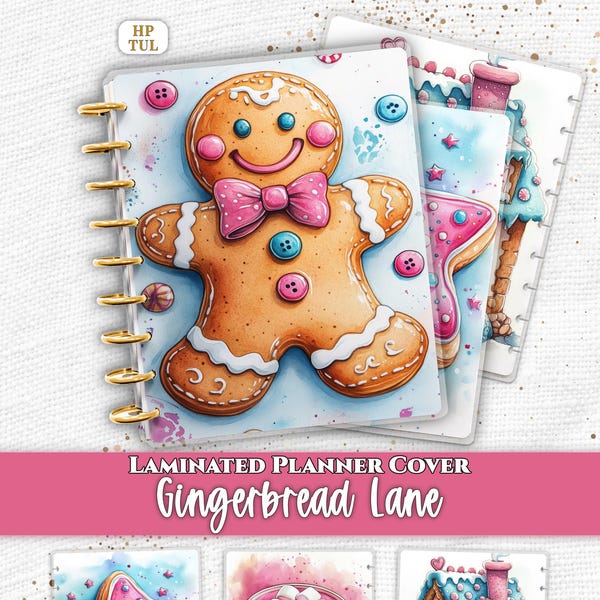 Laminated Planner Cover Set | Happy Planner and TUL | Gingerbread Cookie & Cozy Cocoa Art | Candy Cottage