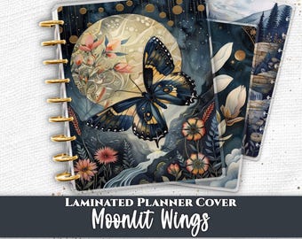 Moonlit Butterfly Planner Cover Set | Happy Planner and TUL | Laminated Discbound Cover | Dark Botanicals Celestial Night