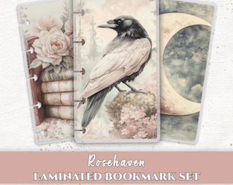 Vintage Raven Bookmark Set Planner Page Marker Laminated for Happy Planner and TUL Discbound Journal Insert